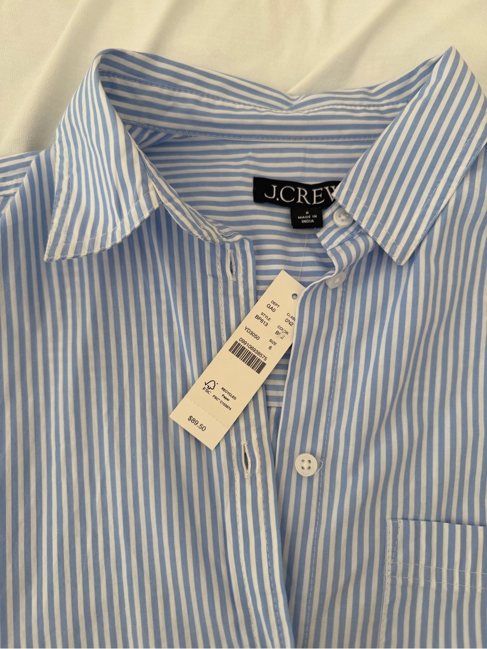 J. Crew Light Blue and White Stripe Short-Sleeve Button-Down Shirt - Picture 2 of 4
